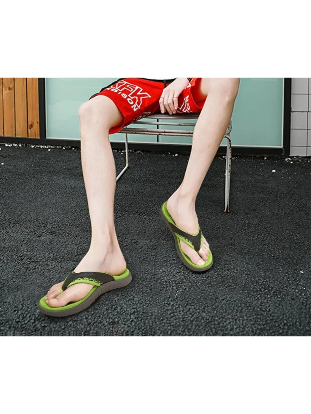 Men's Green Grey Sport Flip Flops Comfort Orthotic Thong Sandals Arch Support